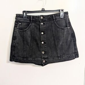 ONLY Black Denim Button Front Skort Size XL High Waist Distressed Wash